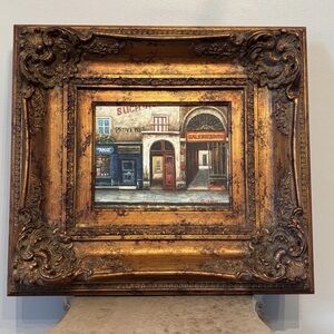 Signed European Street Scene Painting on Canvas, 8×10